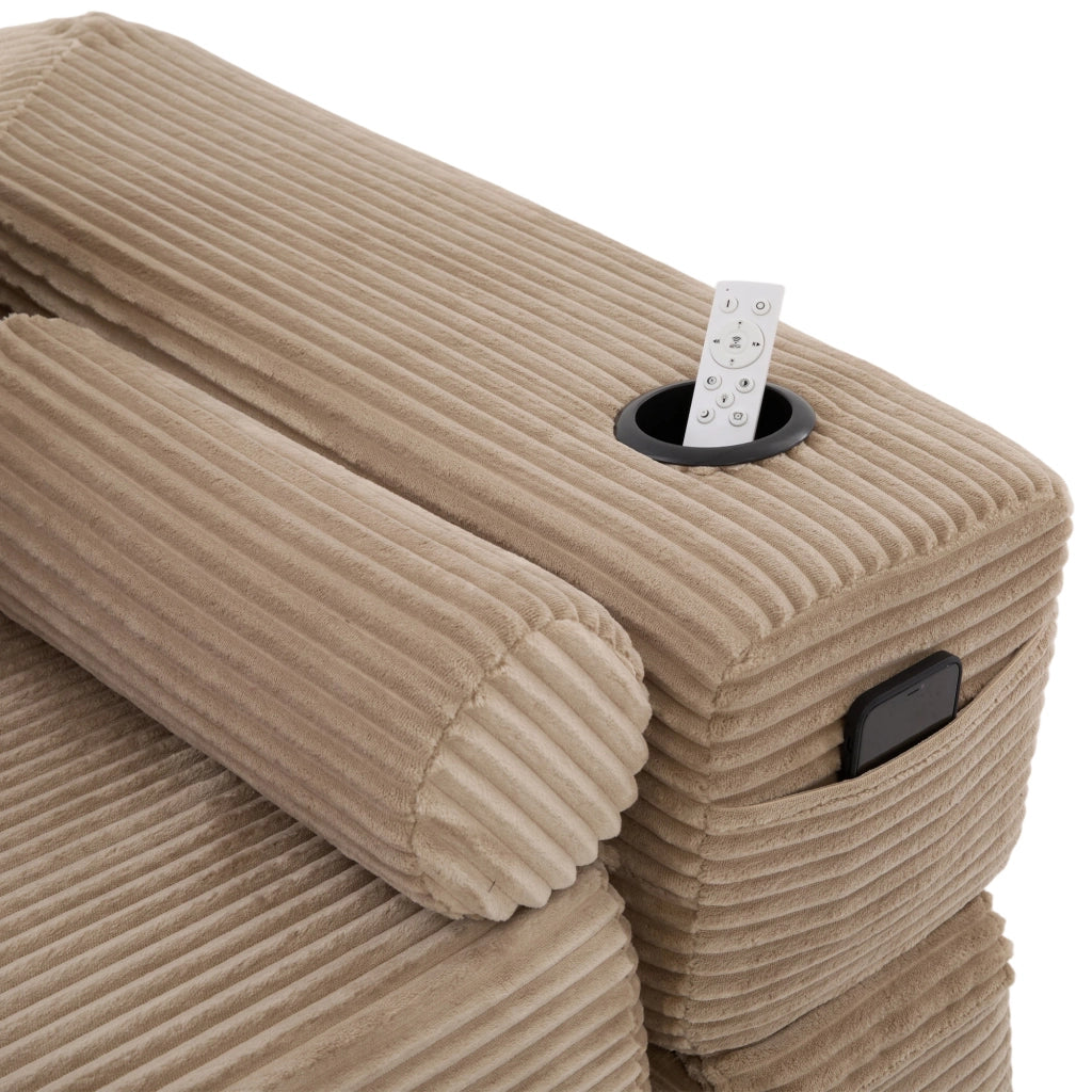 Divano letto 2 posti - con tasche laterali e portabicchieri - in velluto a coste - khaki