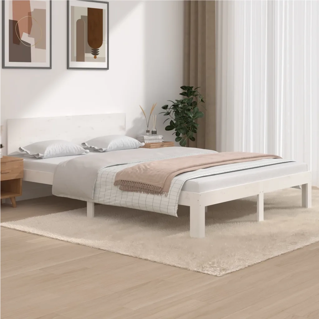 Giroletto-Struttura Letto Bianco in Legno Massello di Pino 140x200 cm 619692