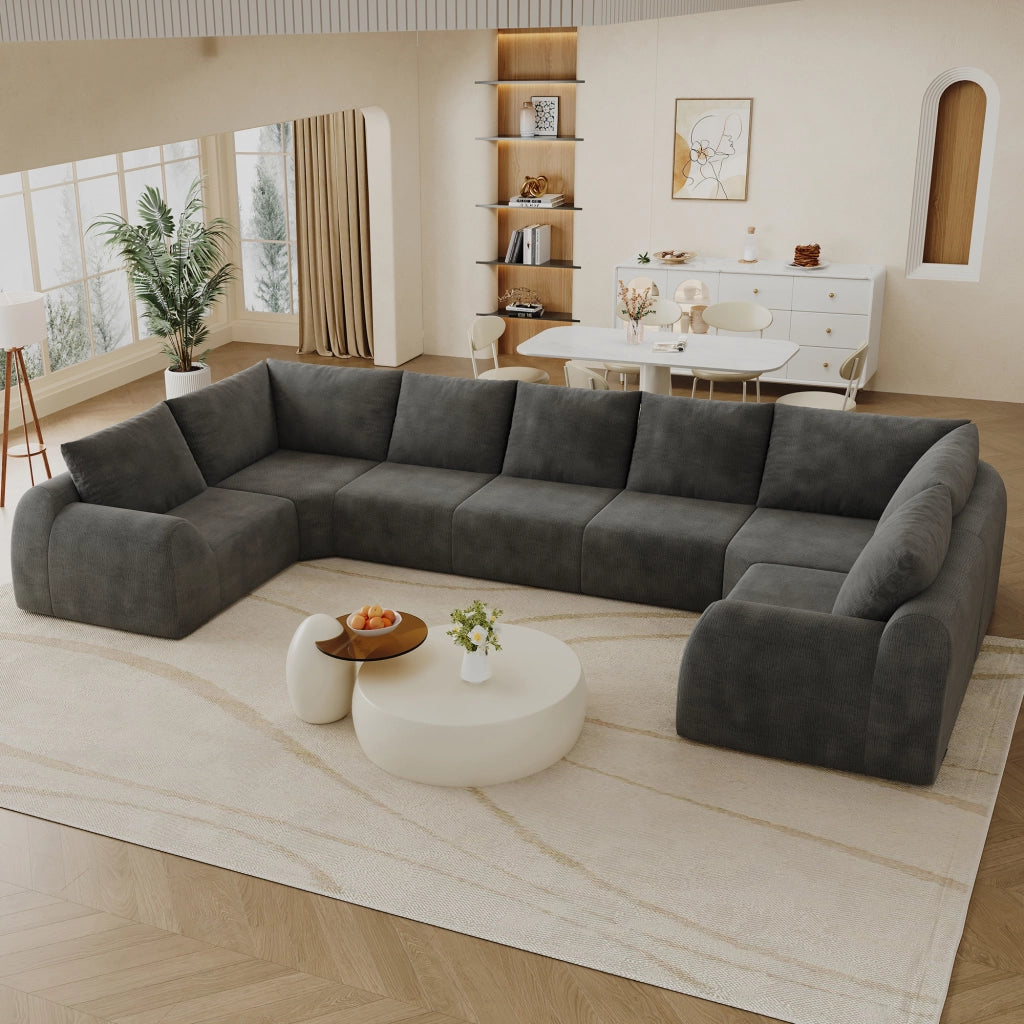 Divano modulare a U - in schiuma ad alta elasticità e tessuto chenille - grigio scuro