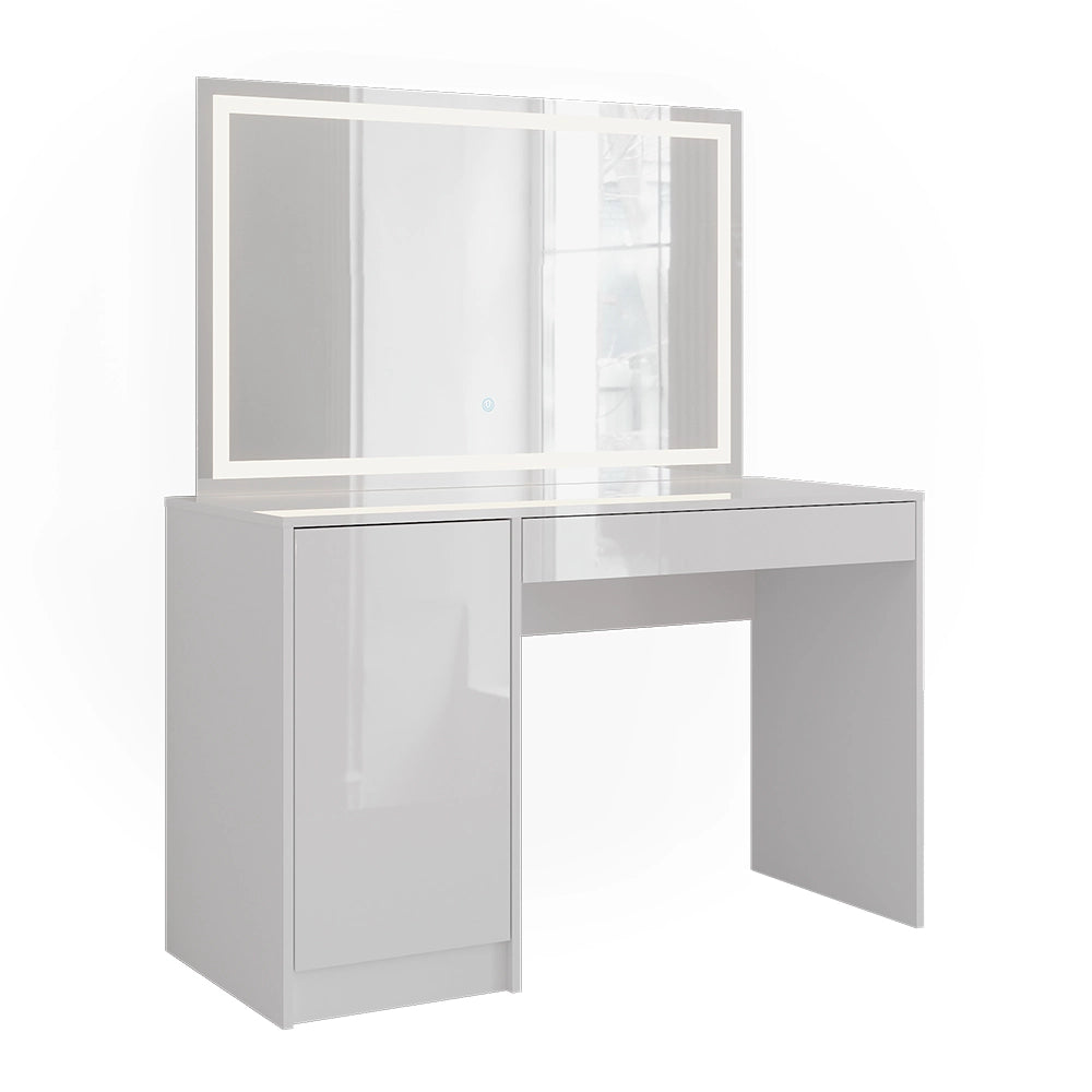 Vicco Tavolo da toeletta Bianco/bianco lucido 119.8 cm con specchio LED