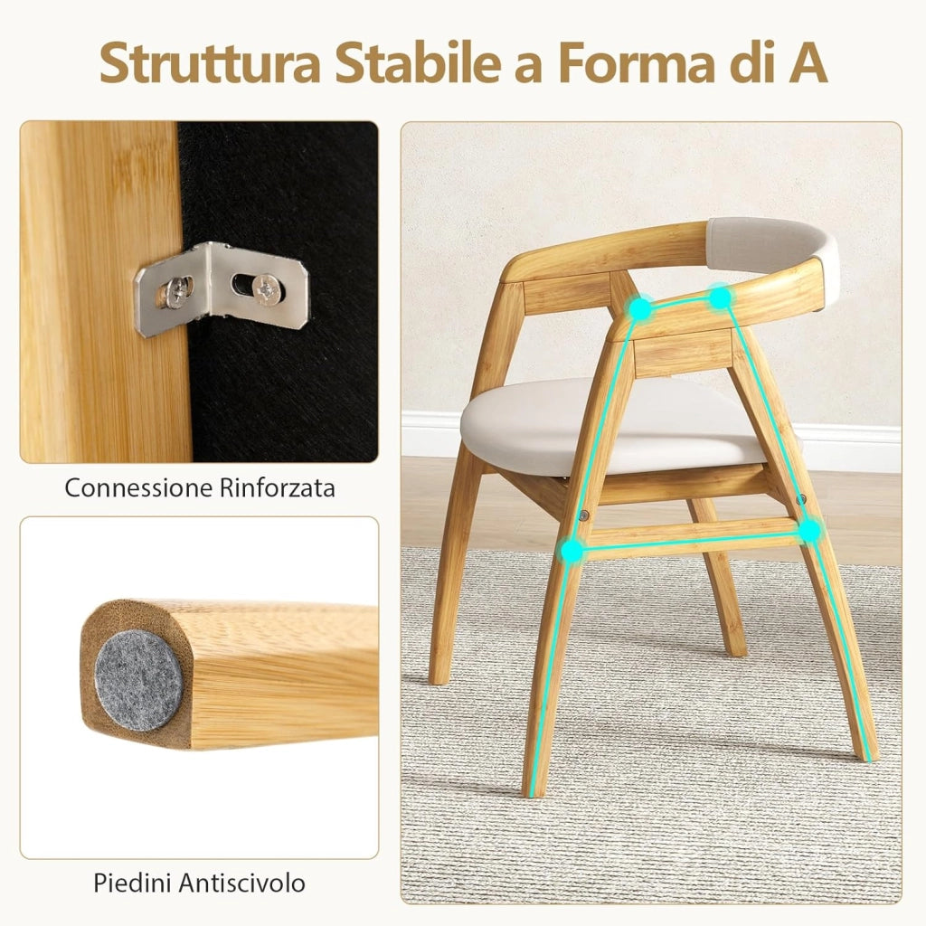 Poltrona Relax da Soggiorno, Poltrona in Bambù con Schienale Curvato, Cuscino per Seduta, Sedia Relax per Soggiorno Camera da Letto Ufficio, Portata 150 kg