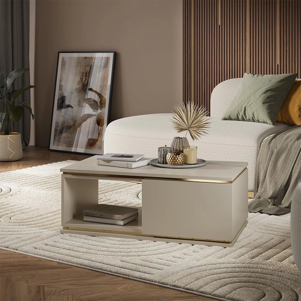 Tavolino Linette, Cachemire, 90 x 50 cm con cassetto, Meccanismo push-to-open per un'apertura silenziosa