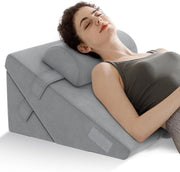 Set di 3 Cuscini a Cuneo per Letto, Cuscino Inclinabile Regolabile con Schiuma Memory Air, Set di Cuscini Alleviare il Dolore alla Schiena (Grigio)