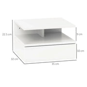 COMODINO SOSPESO PER CAMERA DA LETTO CON CASSETTO E MENSOLA IN LEGNO 35X32X22.5 CM BIANCO
