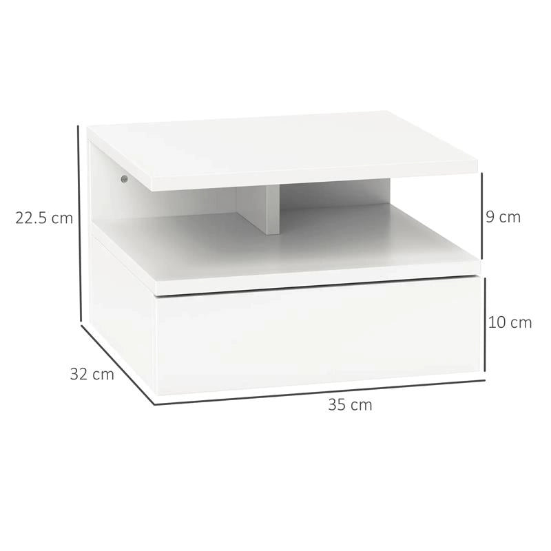 COMODINO SOSPESO PER CAMERA DA LETTO CON CASSETTO E MENSOLA IN LEGNO 35X32X22.5 CM BIANCO