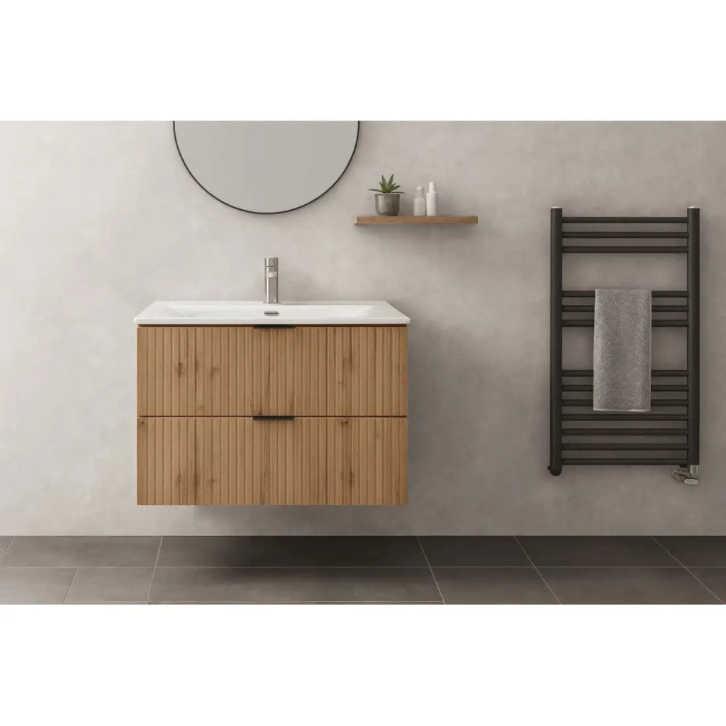 Set da bagno NOXERA 80 cm – Rovere wotan – Lavabo incassato e sifone