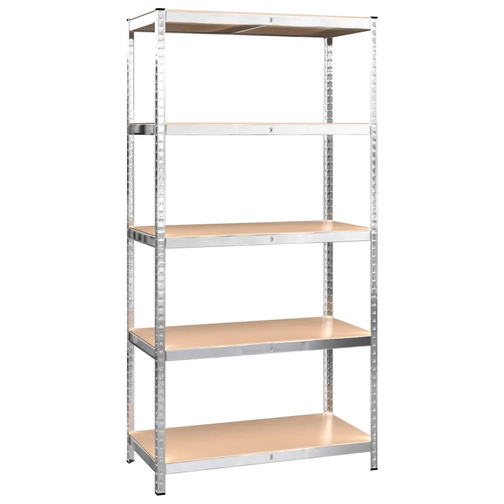 Scaffali Resistenti 5 Ripiani 3pz Argento Acciaio e Multistrato 3154206