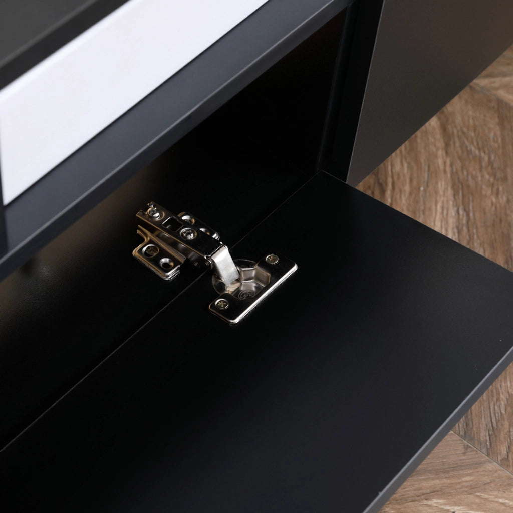 Mobile Porta TV Moderno con 2 Mensole in Legno. Mobiletto per Televisore con Vani Aperti e Armadietti. Nero