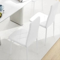 Set di 6 Sedie da Pranzo Moderne con Schienale Alto in Finta Pelle e Acciaio, 41x50x97 cm, Bianco