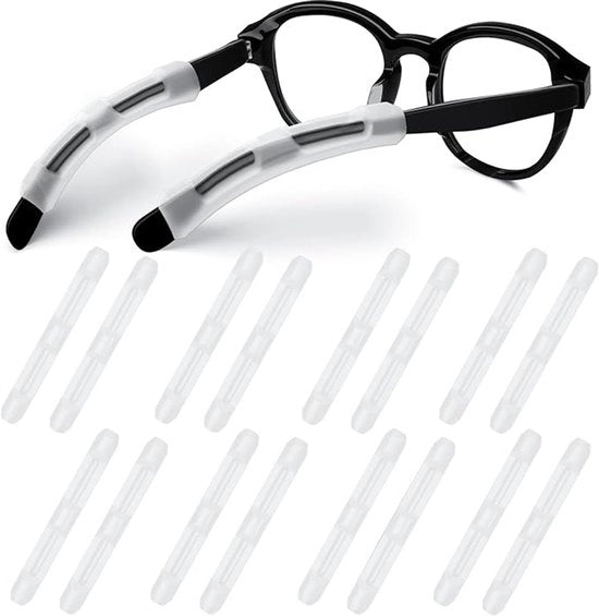 8 paia di clip per occhiali, coperture di gomma per tempie, clip per occhiali antiscivolo in silicone, coperture per occhi in silicone per occhiali - Bianco