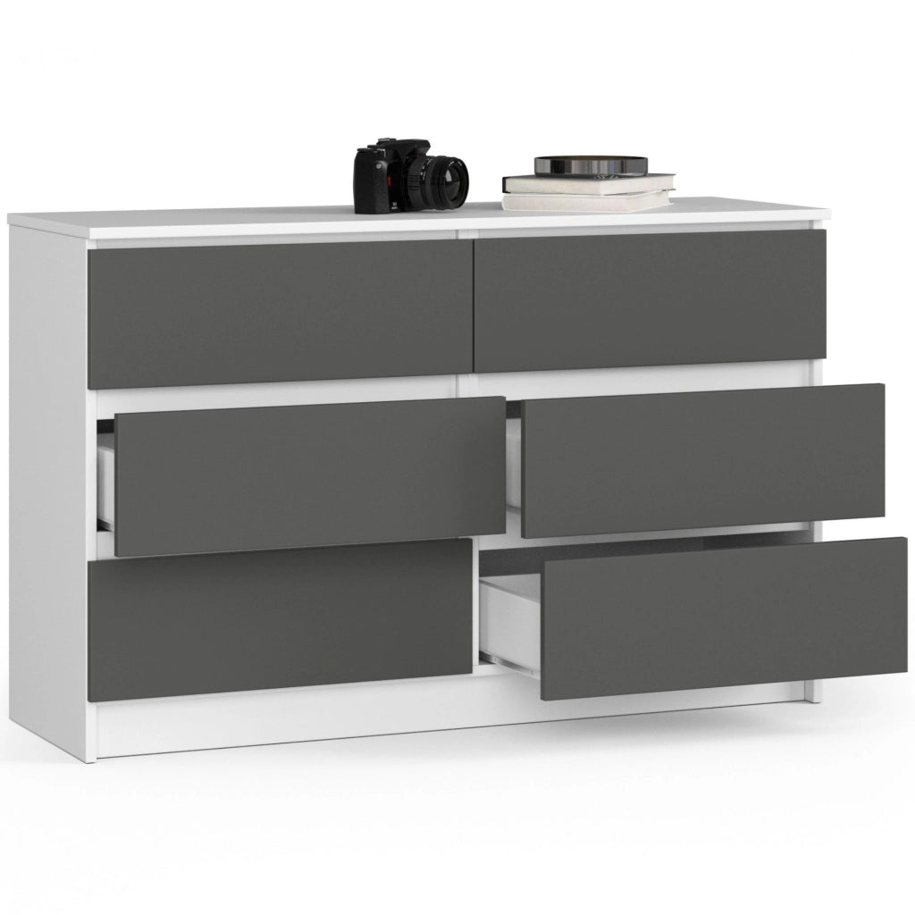 Cassettiera AKORD K120 Bianca 120 cm 6 cassetti inserto frontale Grigio Grafite 120x40x77 cm