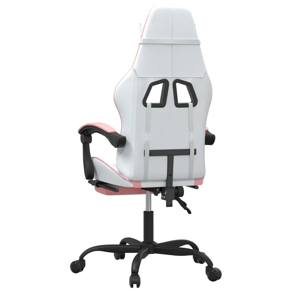 Sedia da Gaming con Poggiapiedi Bianco e Rosa in Similpelle