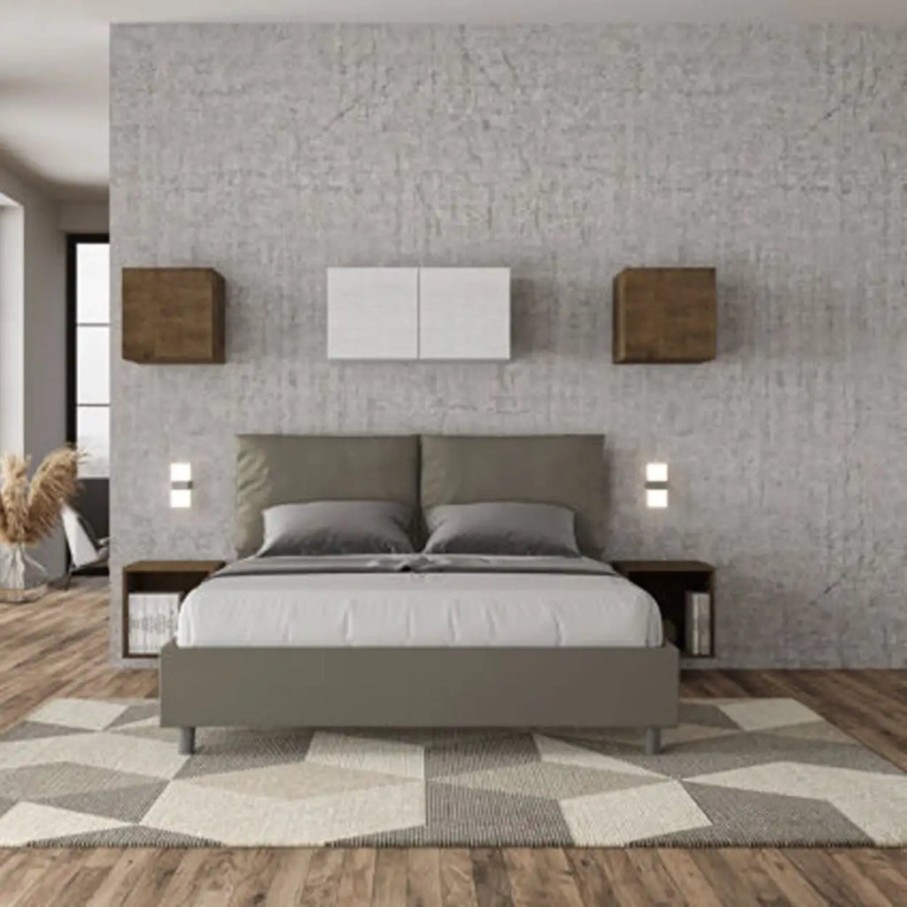 Letto matrimoniale con rete imbottito 160x200 similpelle cappuccino Antea