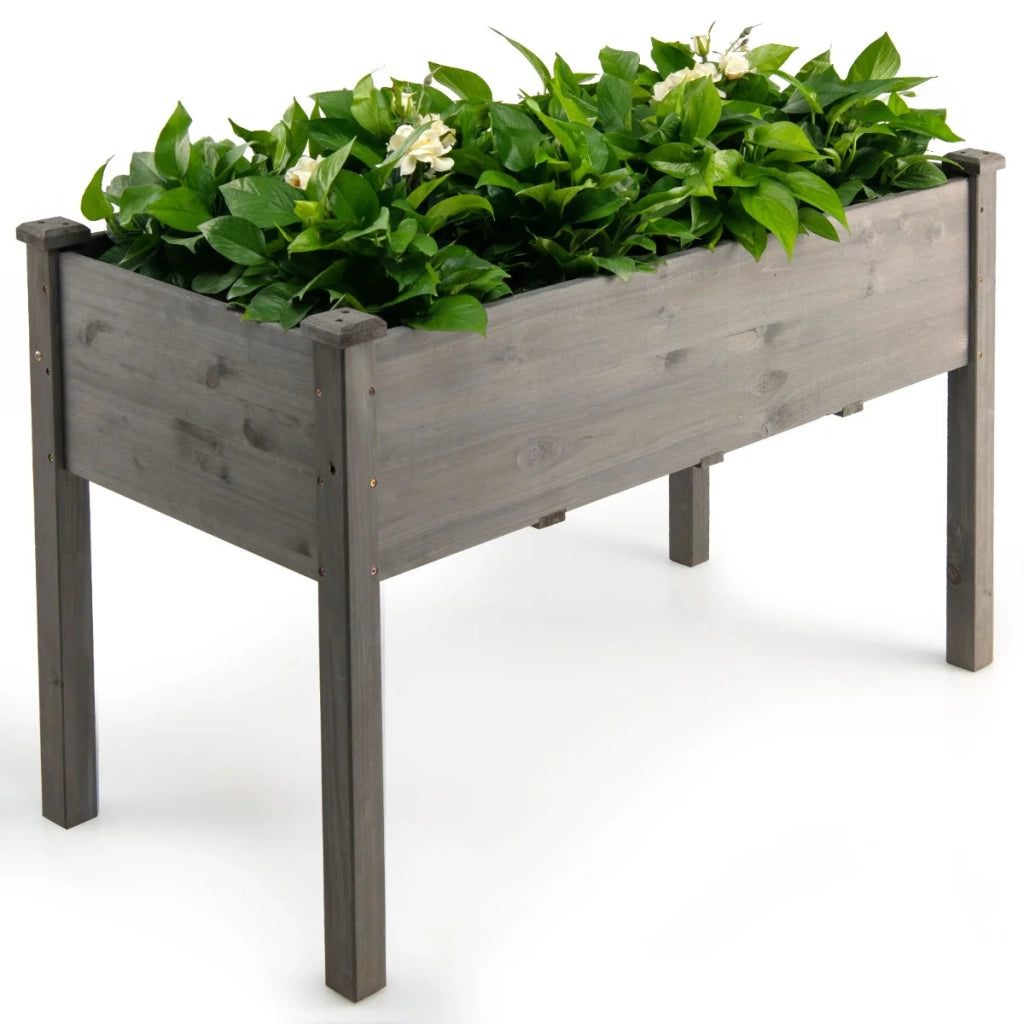 Aiuola rialzata 123 x 59 x 76 cm per un giardinaggio ergonomico ed elegante in legno di abete grigio 20_0012193
