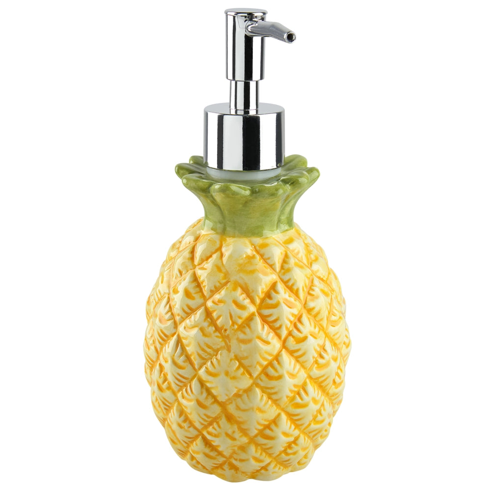 Set di 4 Accessori Bagno in Ceramica giallo e verde a forma di ananas dispenser sapone porta sapone Portaspazzolino recipiente