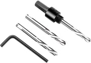 Kit di seghe a gola per attrezzi da forare - 4 pezzi | 1 A4 - canna corta - 2 punte da forare in acciaio 2 4341 - 1 chiave a stella - compatibile con fori da 14 a 200 mm