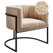 Poltrona Beige Boucle Telaio Metallo Nero Sedia d'Accento Stile Moderno Soggiorno Sala da Pranzo