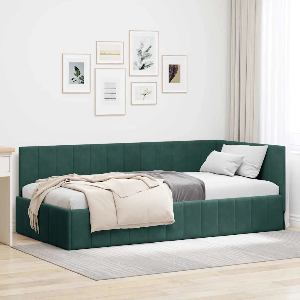 Cornice del letto ad angolo Verde Scuro 90 cm x 200 cm Velluto