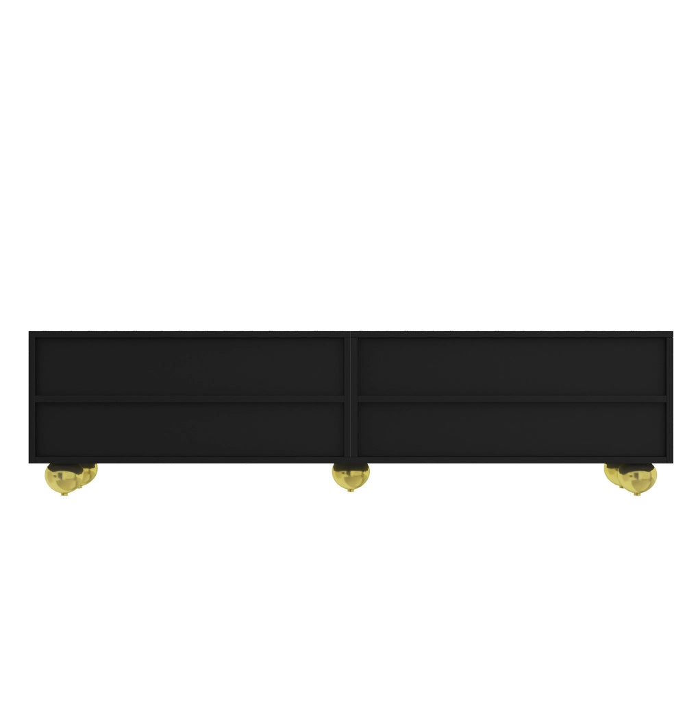 Mobile TV ULEVR 170x38x44 cm con 4 ante push-to-open e ripiani, nero e oro