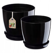 Vaso da fiori KADAX, fioriera, coperchio, 23+28 cm, supporto per fiori, plastica nera, 2 pezzi.