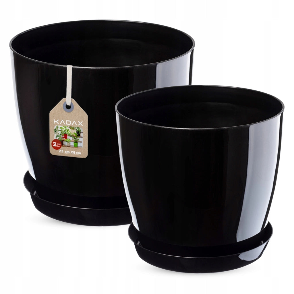 Vaso da fiori KADAX, fioriera, coperchio, 23+28 cm, supporto per fiori, plastica nera, 2 pezzi.
