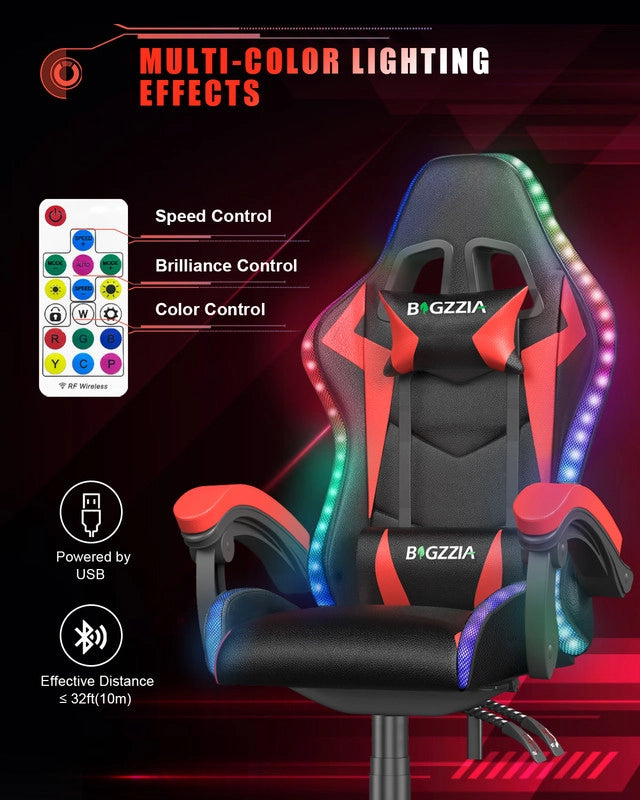 Sedia da gaming,  Sedia da gaming professionale con tecnologia LED RGB integrata, con poggiatesta, supporto lombare e braccioli