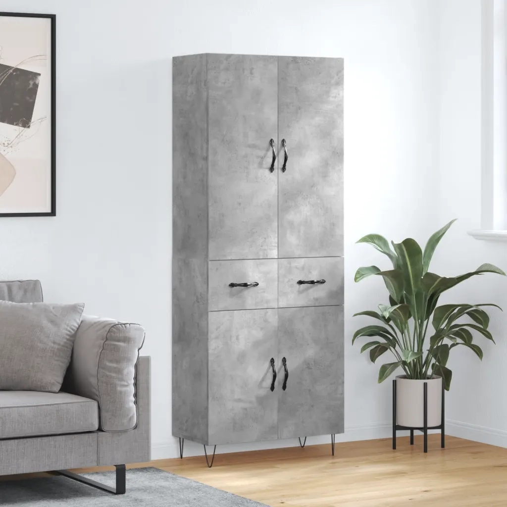Credenza-Buffet-Armadio da cucina Grigio Cemento 69,5x34x180 cm in Legno Multistrato 441661