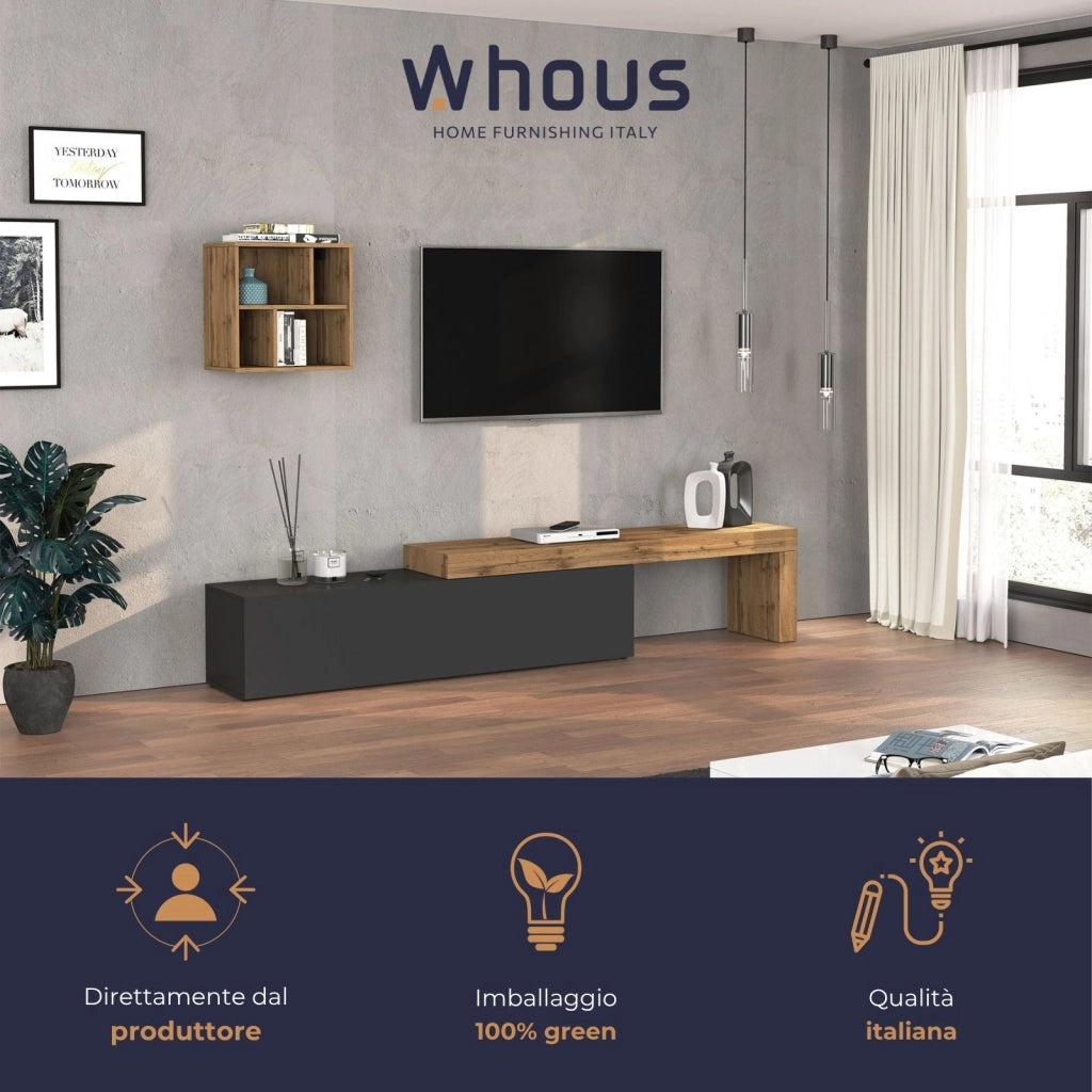 WHOUS Parete attrezzata Chronos set soggiorno antracite opaco e rovere 190/350x40 cm