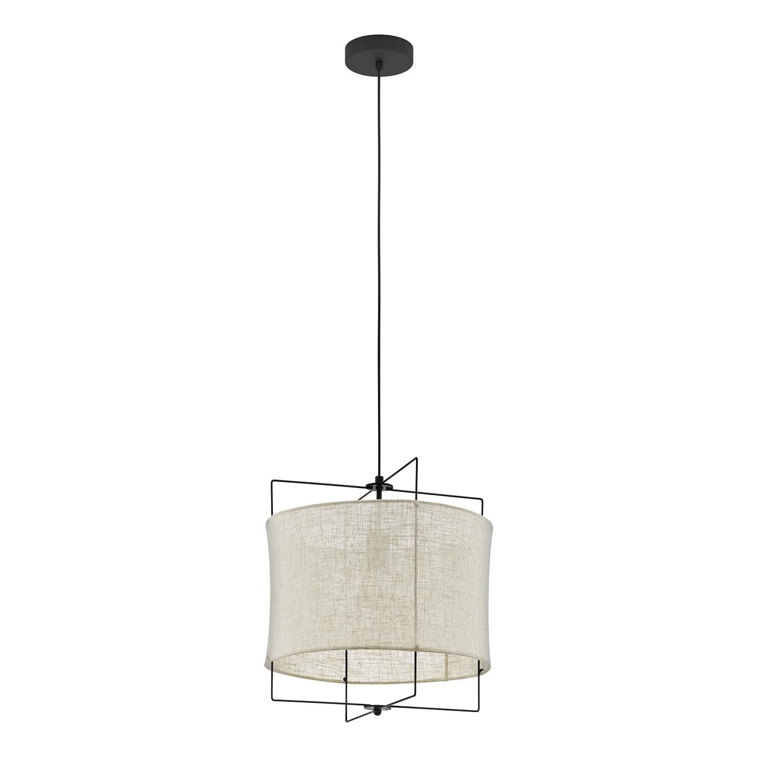 Lampadario A Sospensione Vintage Bridekirk Acciaio Nero Lino 1 Luce E27