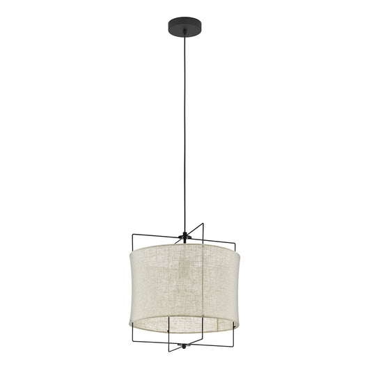 Lampadario A Sospensione Vintage Bridekirk Acciaio Nero Lino 1 Luce E27