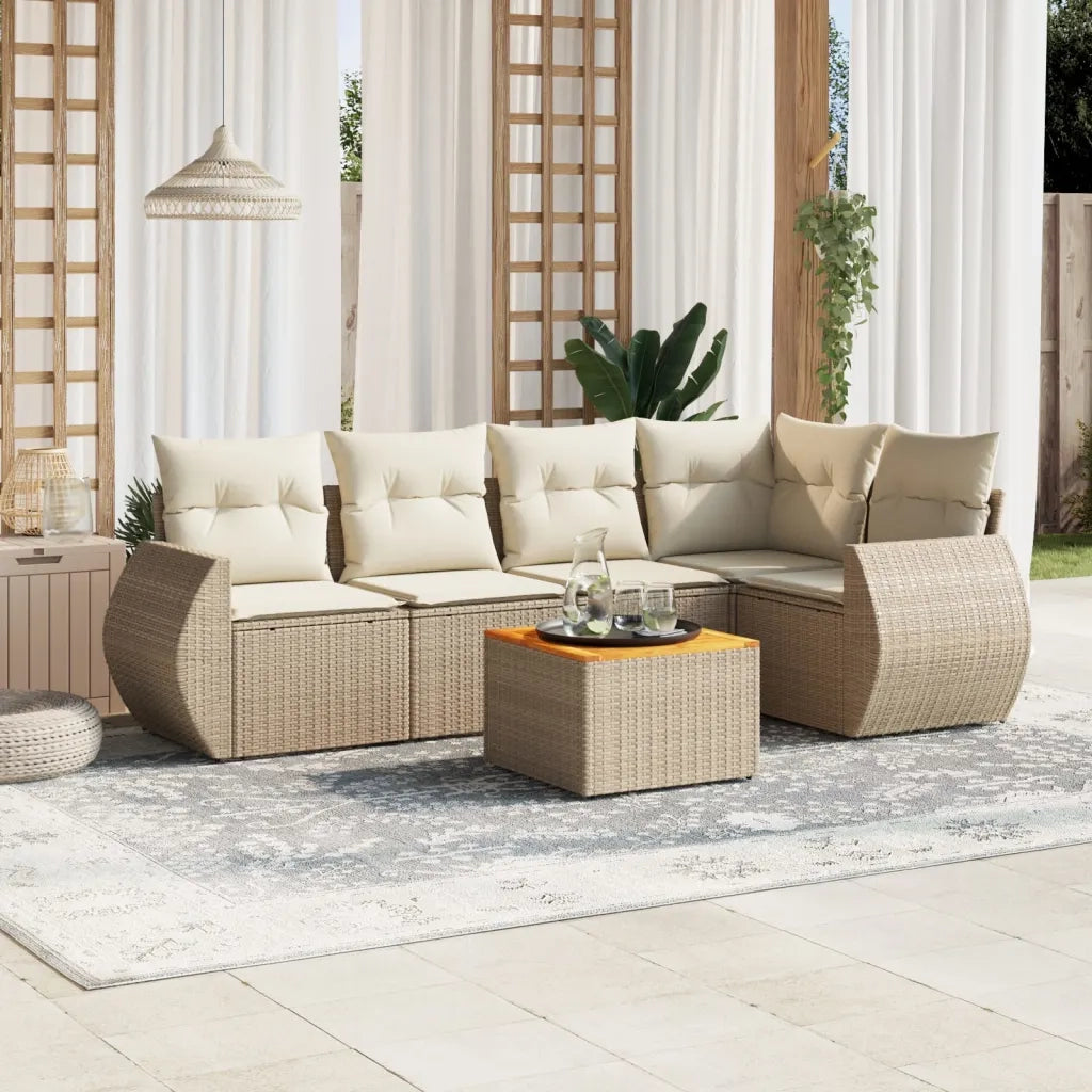 Set Divano da Giardino 6 pz con Cuscini Beige in Polyrattancod mxl 113592