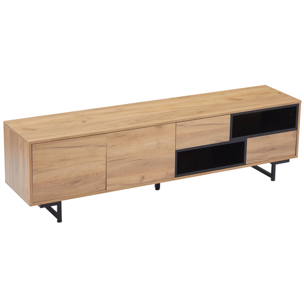 Mobile TV in truciolare effetto legno 173x38x48 cm; con vani aperti; ante e cassetti