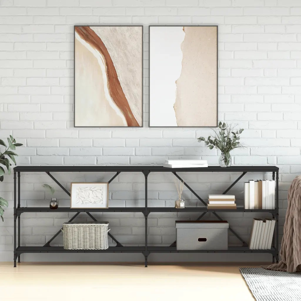 Tavolino Consolle Nero 200x30x75 cm Legno Multistrato e Ferro 832858