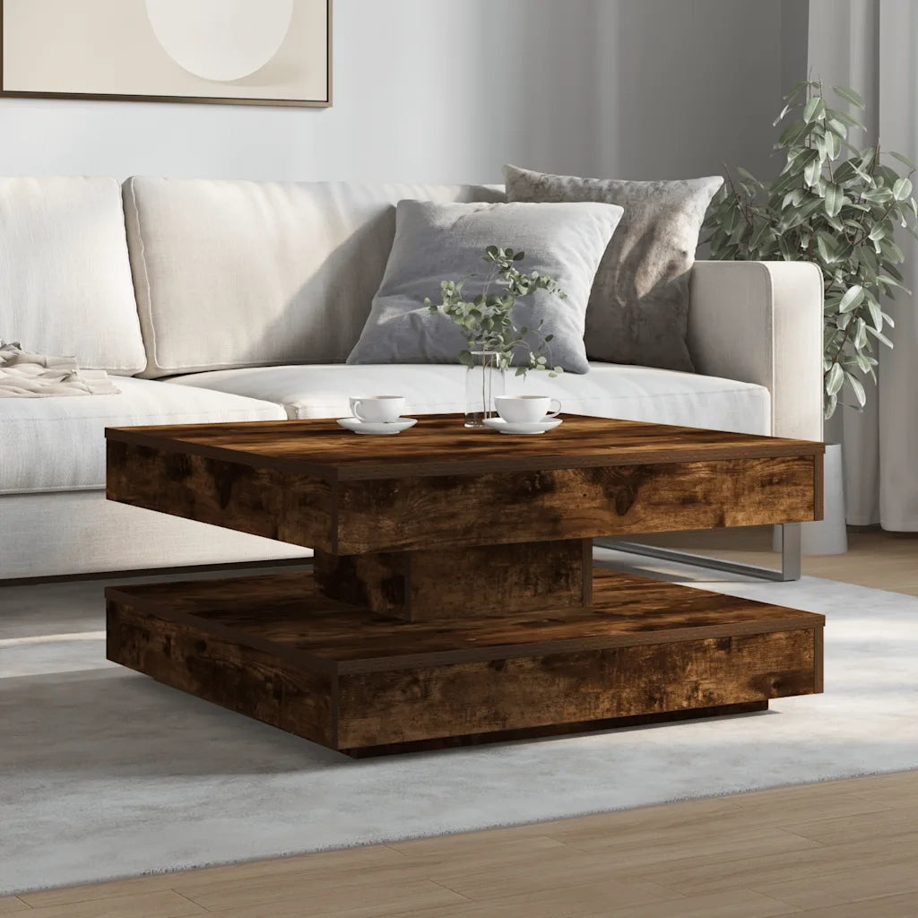 Tavolino da Caffè Girevole a 360 Gradi Rovere 70x70x34,5 cm 858483