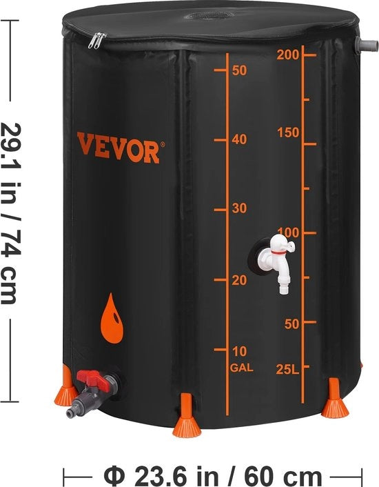 Serbatoio per Acqua di Pioggia - Serbatoio Opacchiabile - Serbatoio per Acqua di Pioggia con Rubinetto e Scarico - Nero - 200L - 60x74cm