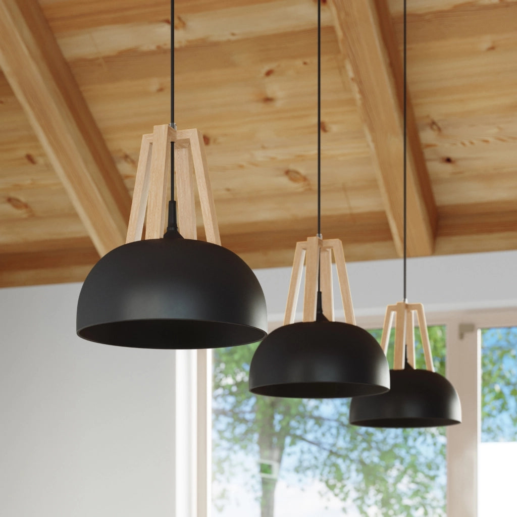 Lampada a sospensione Kupola nera legno Ø30 E27 Pure Lume