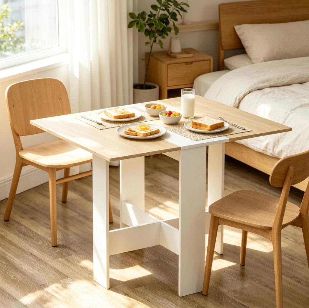 Tavolo pieghevole 103x76 cm rovere e bianco in MDF; con alette