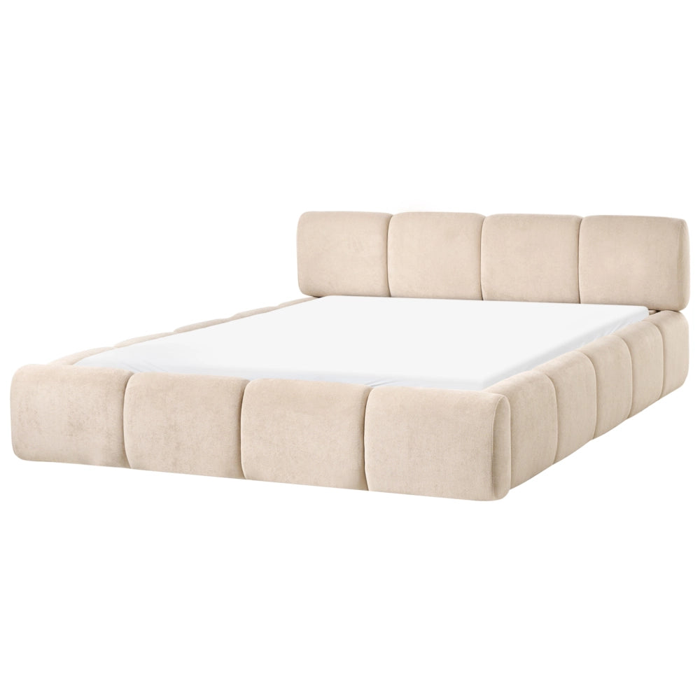 Letto minimalista in tessuto con testiera imbottita tortora 160 x 200 cm stile scandinavo