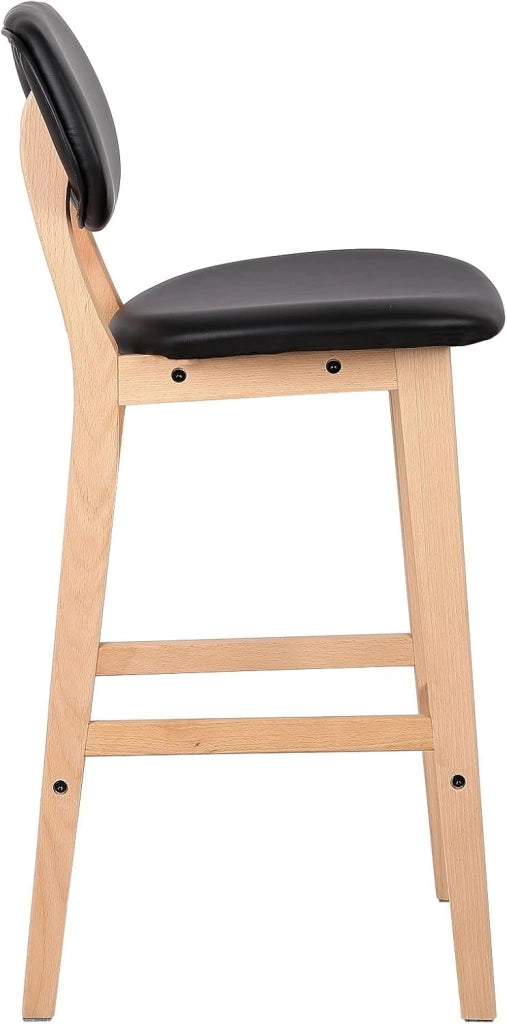 Sgabelli da Bar Sedia Alta Cucina con Schienale Poggiapiedi PU Gambe di Faggio Comodo Nero 4 Pezzi, BH51sz-4
