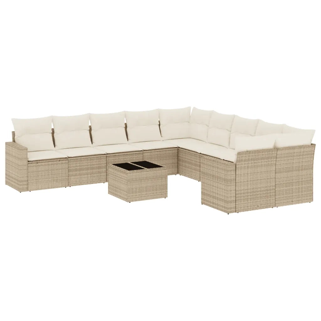 Set Divani da Giardino 11 pz con Cuscini Beige in Polyrattan 3219508