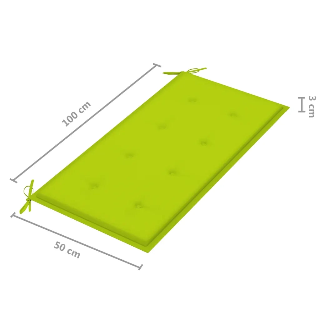 Panca da Giardino con Cuscino Verde Brillante 112 cm Legno Teak