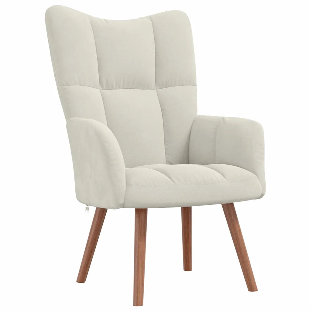 Divano Sedia-Poltrona Relax con Poggiapiedi Bianco Crema in Velluto 260321