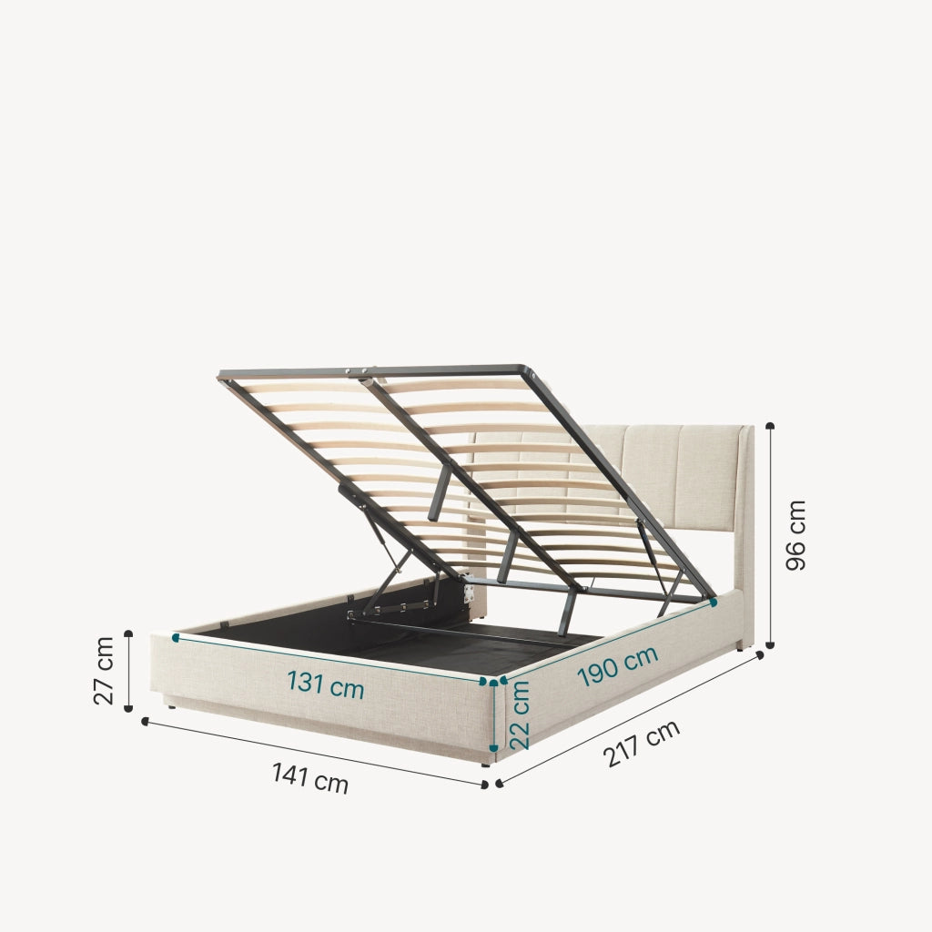 Letto Contenitore Tröstiar con Apertura a Ribalta e Luce LED Letto Francese 140x200 cm Beige [en.casa]