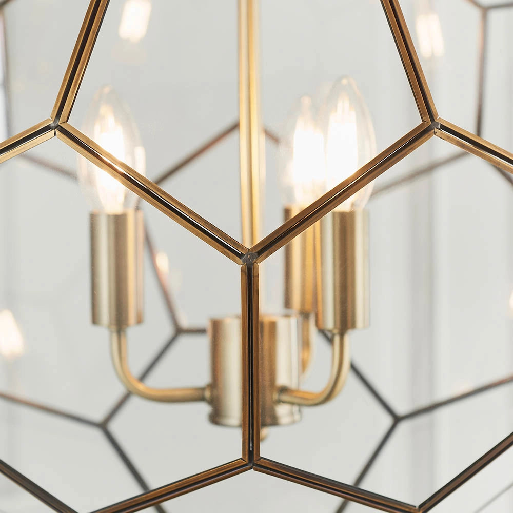 Lampadario Miele ottone antico vetro esagonale 3xE14 Endon