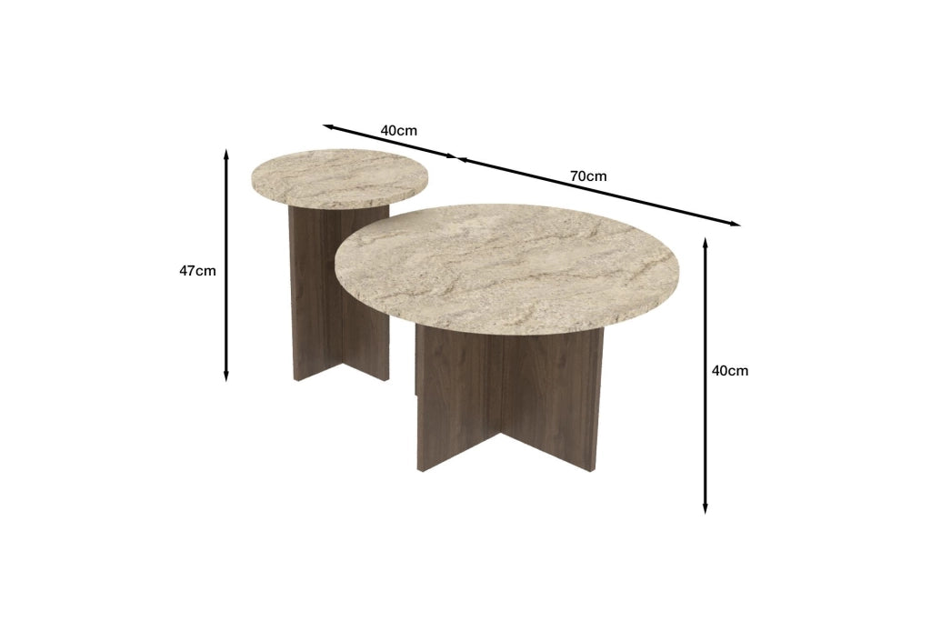 Set di tavolini in legno "Private" 70 x 70 x 40 cm - Travertino