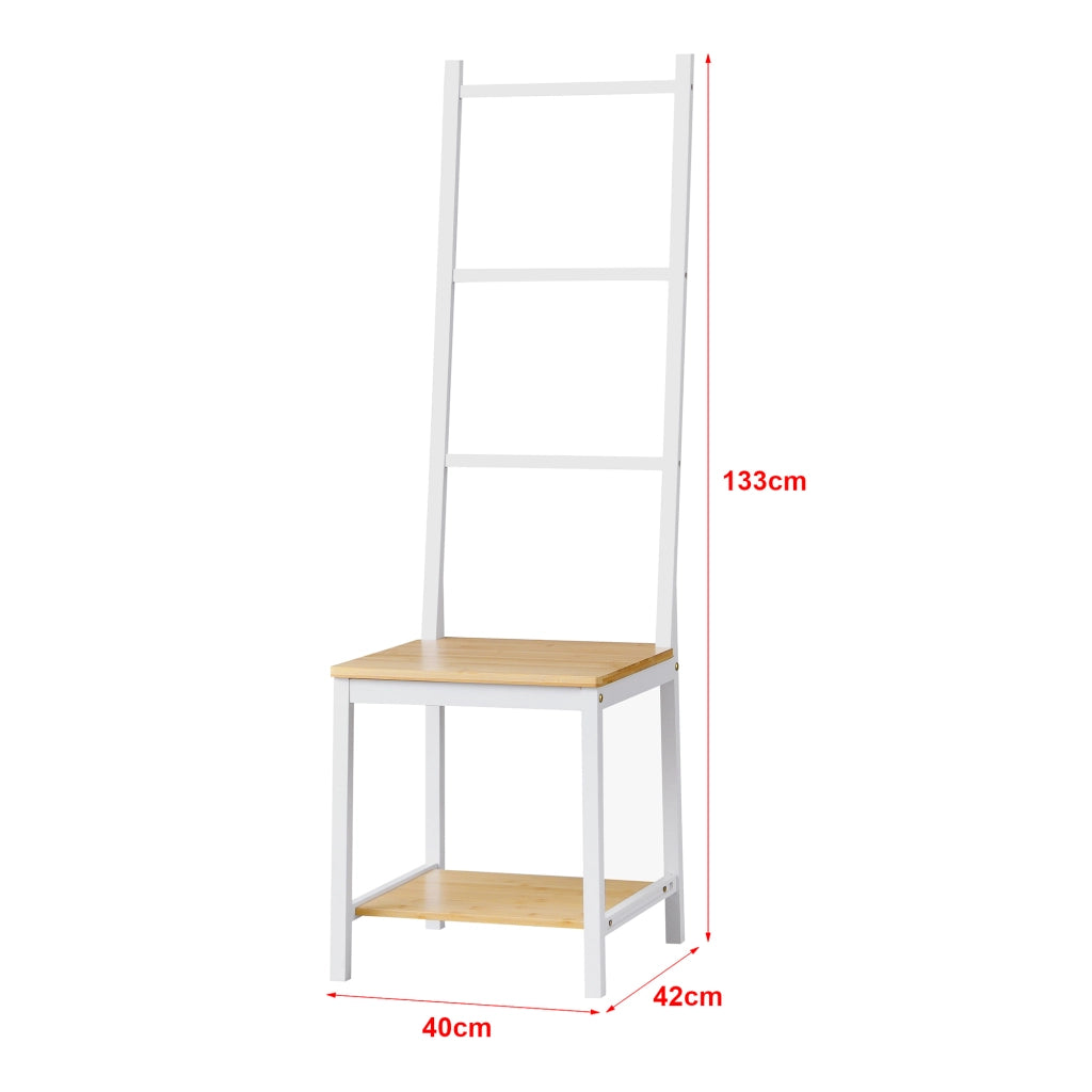 Servomuto 'Juuka' con Seduta - Portasciugamano con Ripiani - Bambù - Bianco/Effetto Legno [en.casa]