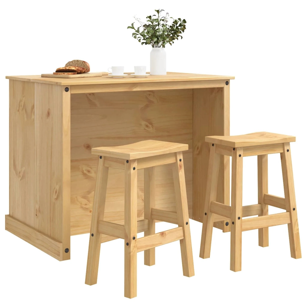 Set isola da cucina con porta 3 pcs Cera di Miele Pino Massello