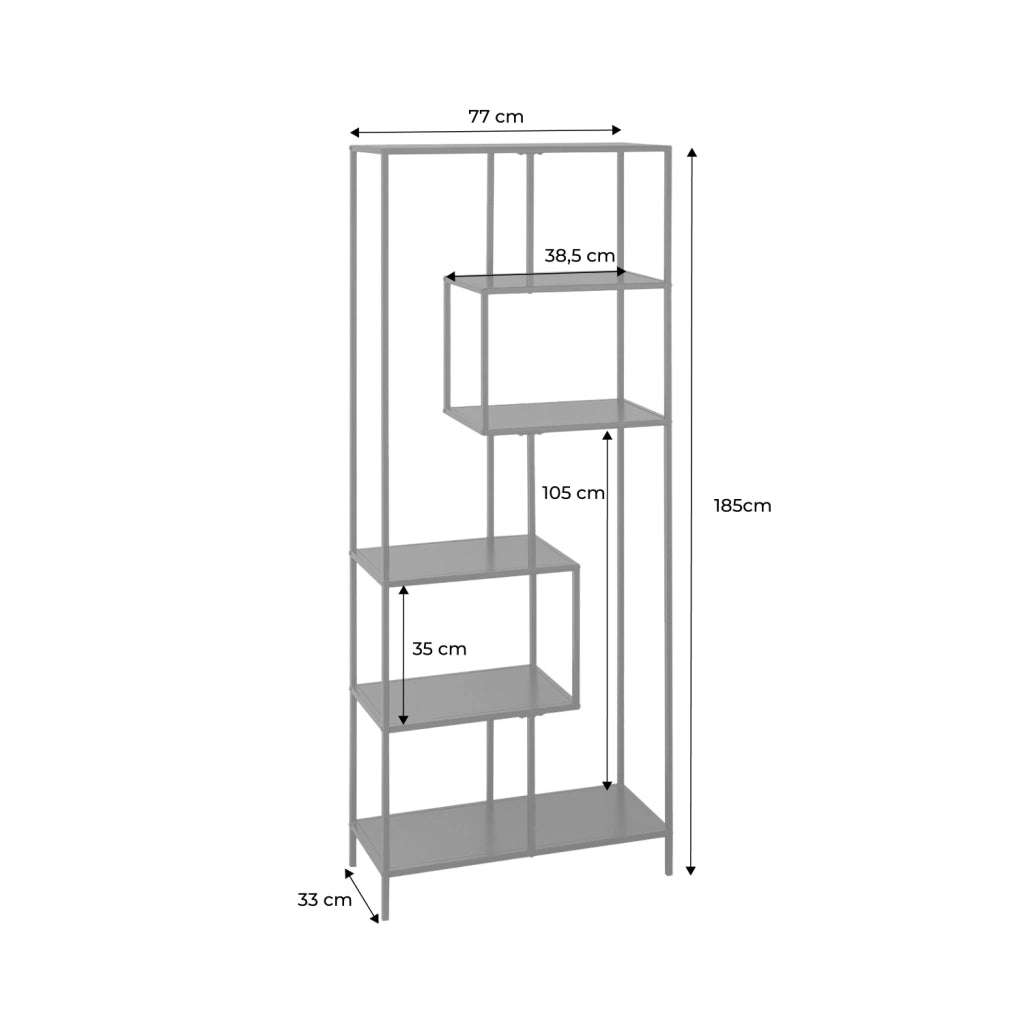Libreria asimmetrica in metallo nero a 6 livelli, nero