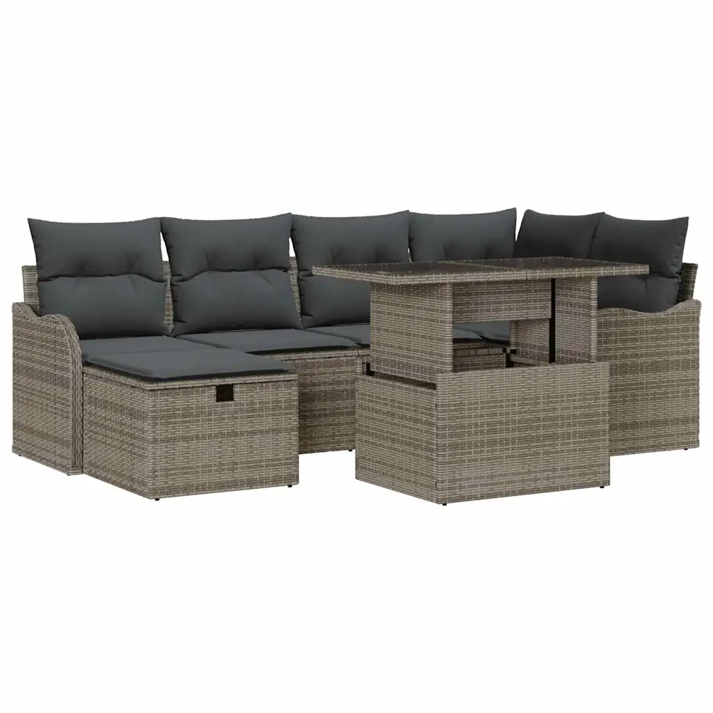 Set Divano da Giardino con cuscino 7 pcs Grigio Poly Rattan