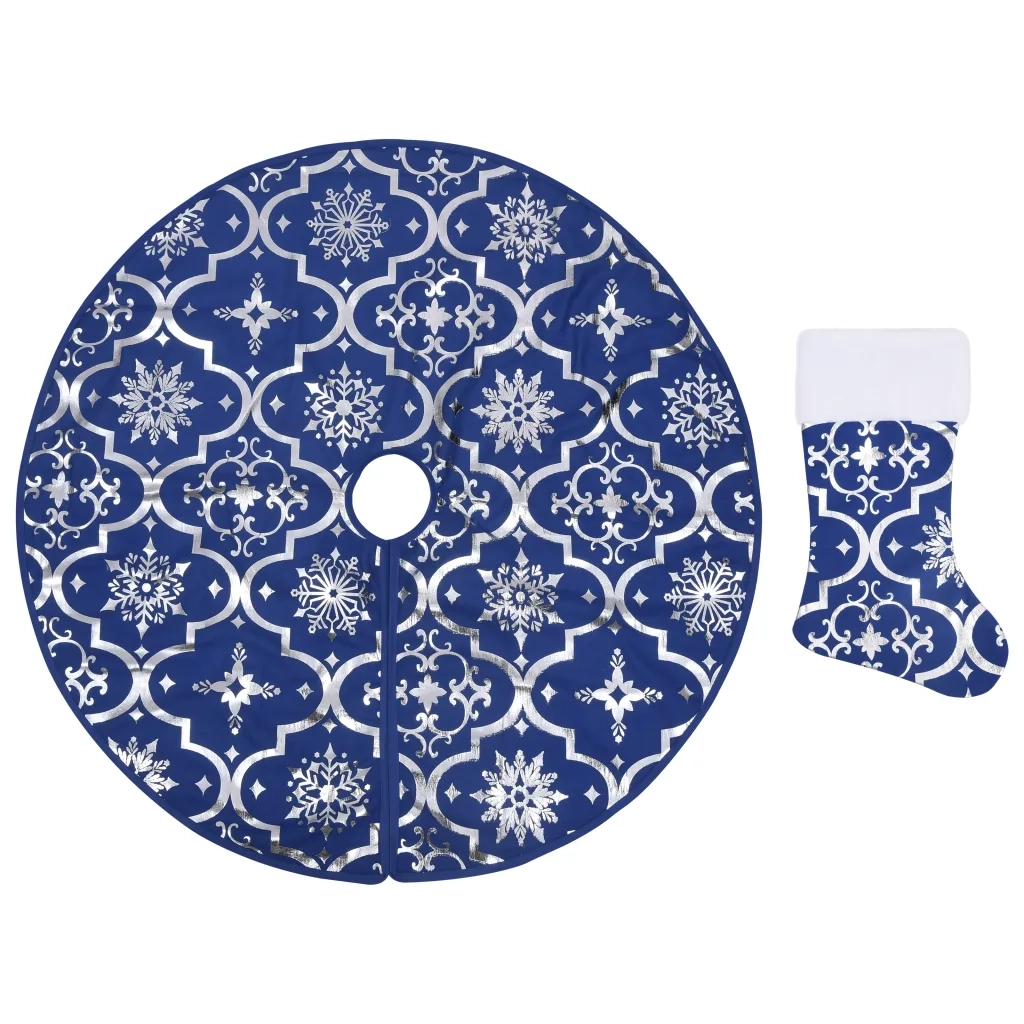 Gonna Albero Natale Raffinata con Calza Blu Tessuto 122 cm 330279
